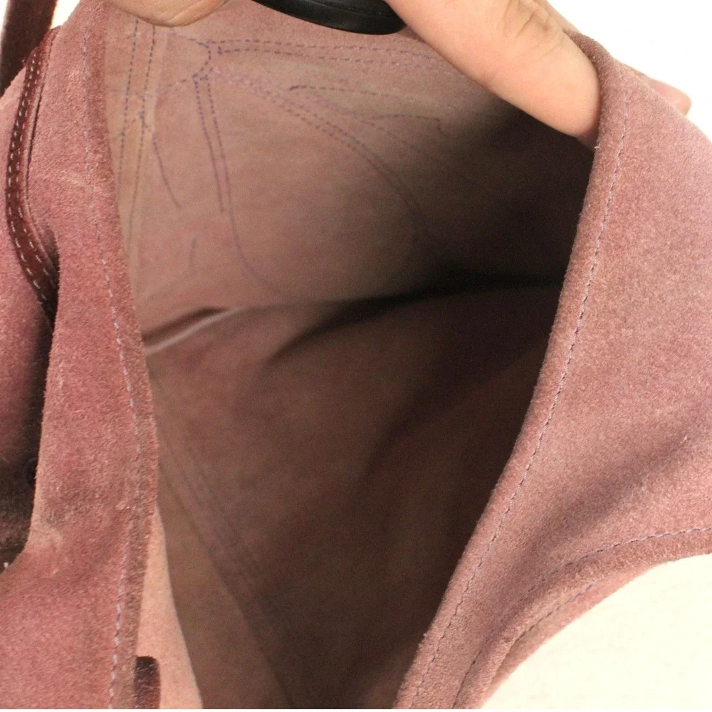 Vintage 70s Suede Leather Butterfly Purse Mauve Applique Dolly Boho Shoulder Bag